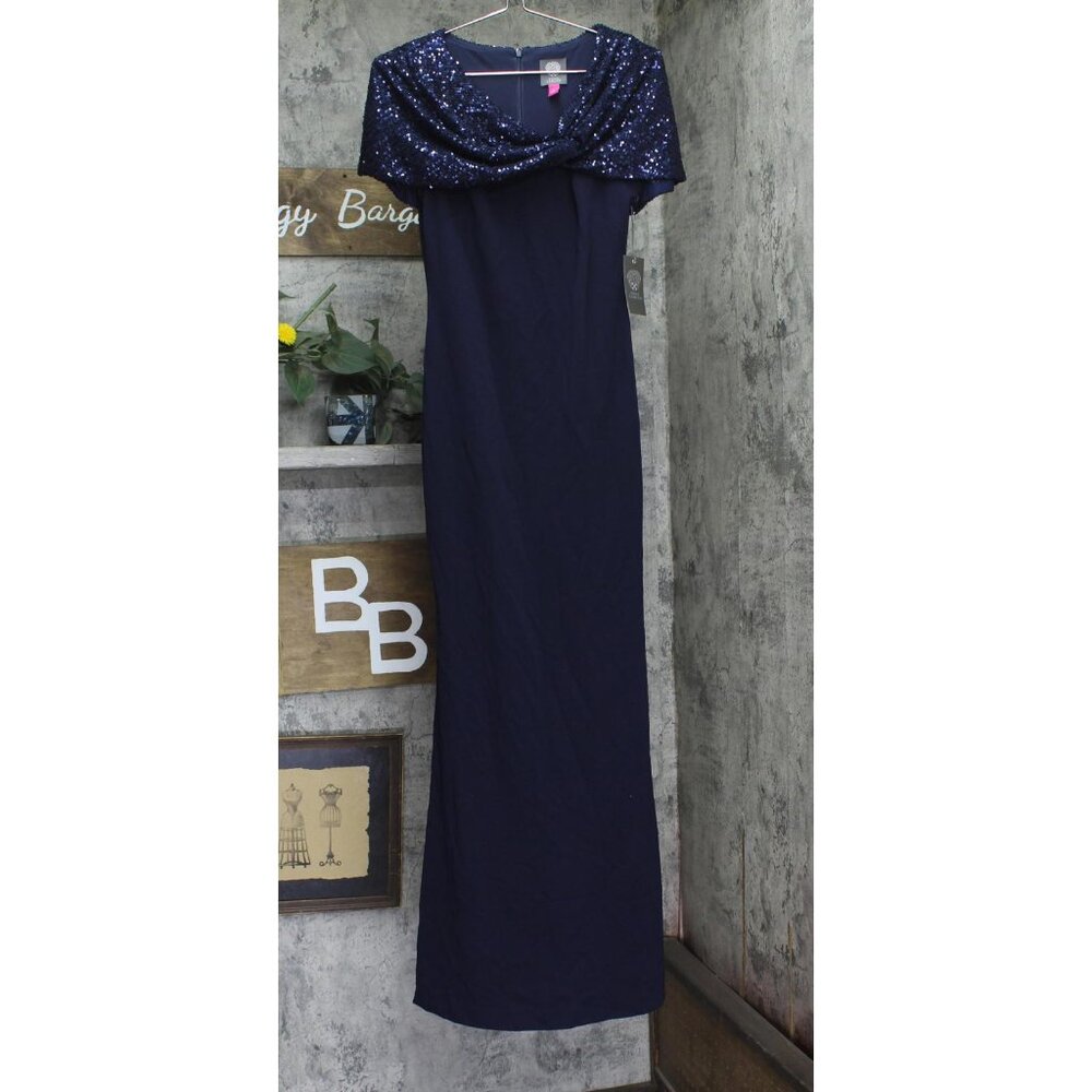 Vince Camuto Womens Crepe Trumpet Sequin-Cape Dress Gown VC2M3344 Navy Blue 2